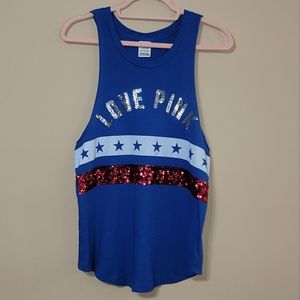 Victoria's Secret PINK Red White Blue Fourth Of July Sequin Tank Top, Size XS